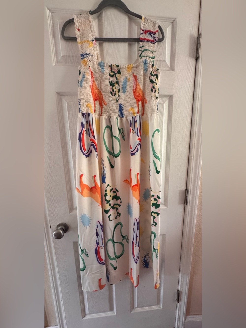 Colorful Animal Print Maxi Dress - White Base with Multicolor Motifs